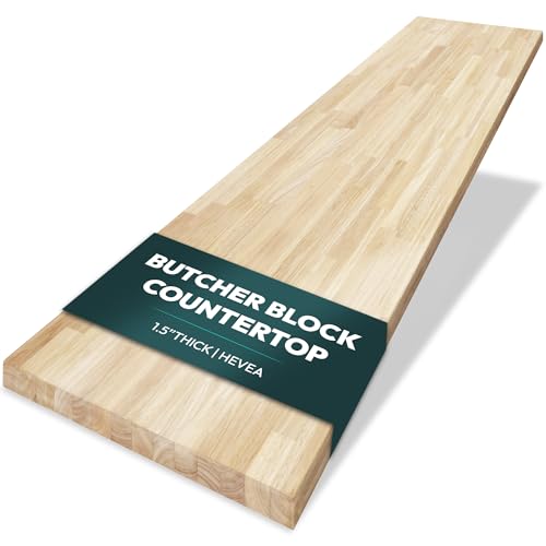 Howizz Butcher Block Countertop 48 x 25 x 1.5 - Hevea Unfinished Solid Wood Table Top, Wood Countertop for DIY Desk, Table, Workbench, Kitchen Island. - size: 48"L x 25"W x 1.5"Th