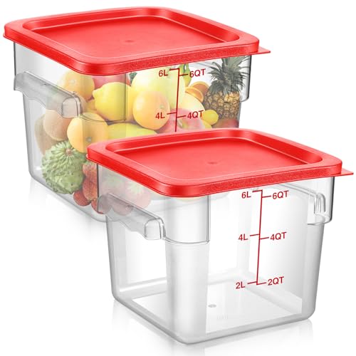 Suclain 2 Pcs Square Clear Food Storage Container with Lid, Red, 6 Qt - color: Red, size: 6 Qt