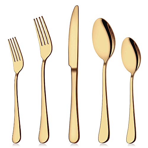 Aisoso Gold Silverware Set, 20-Piece Flatware Set Service for 4 - color: Gold, size: 20 Piece