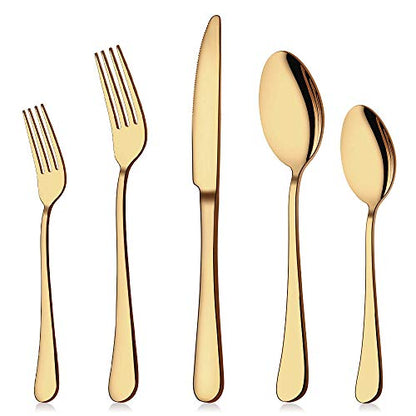 Aisoso Gold Silverware Set, 20-Piece Flatware Set Service for 4 - color: Gold, size: 20 Piece