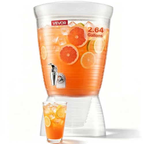 VEVOR Beverage Dispenser, 2.64 Gallon Drink Dispenser for Parties, Plastic Juice Dispensers with Spigot Ice Chamber, Iced Tea Lemonade Juice Water Dispensers, for Restaurants, Hotels, Parties
