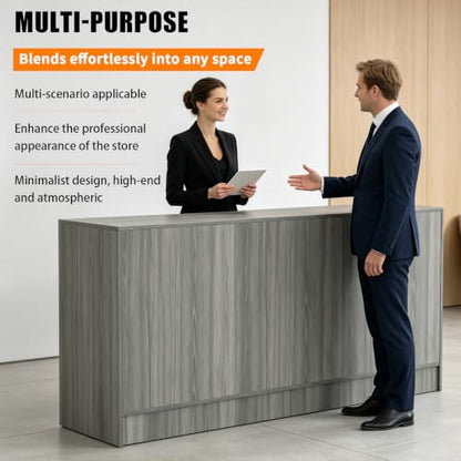 70”W * 20”D * 38”H - Cash Wrap Wood Counter - Gray Register Counter with 3 Heights Adjustable Shelf - color: Gary, size: 6 FT