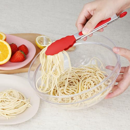 HOTEC Small Silicone Kitchen Tongs 7-Inch Mini Serving Tongs, Set of 3 - color: Red,Blue,Green