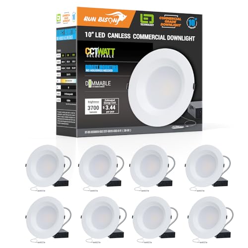 10 Inch Recessed LED Commercial Downlight with J-Box, Wattage Adjustable 22/29/37.5W,3 Color Selectable 3000K-5000K, 120-277V,10%-100% Dimmable,Canless LED Downlight- 8 Pack - color: 8PK, size: 10 inch