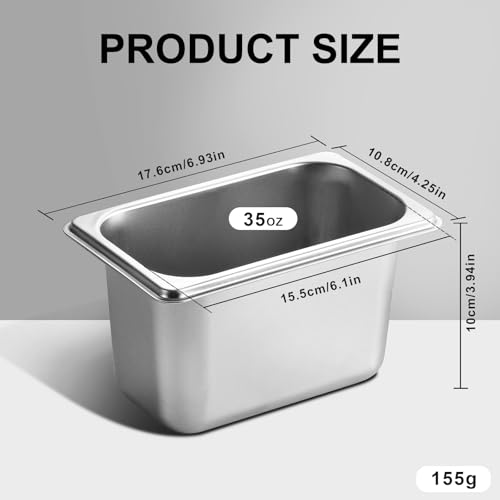 GOLDEN KEY 10 Pcs Stainless Steel Hotel Pan,1/9 Size 4 Inch Deep Stainless Steel Steam Table Pan,Commercial Food Pans for Hotel, Restaurant, Buffet, 0.8 mm Thick, 6.9 L x 4.3 W - color: 1/9, size: 4" Deep