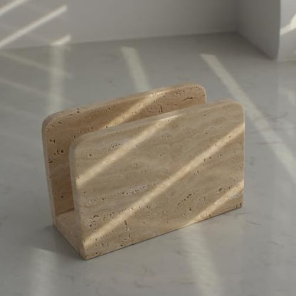 Natural Travertine Napkin Holder for Table, Upright Napkin Dispenser for Kitchen Dining Farmhouse Cocktail Picnic Bar 5.9x3.9x2.8 inches