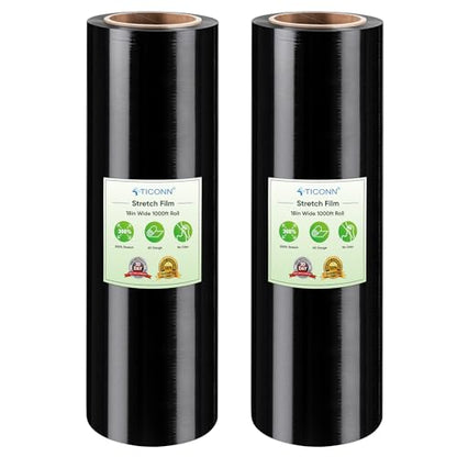 TICONN Stretch Wrap Roll, 18 in x 1000 ft Plastic Wrap for Moving Furniture - style: 18''-2PK Black (No handle)