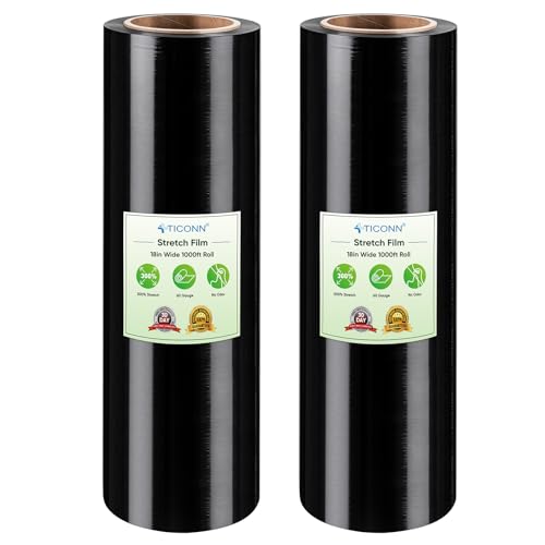 TICONN Stretch Wrap Roll, 18 in x 1000 ft Plastic Wrap for Moving Furniture - style: 18''-2PK Black (No handle)