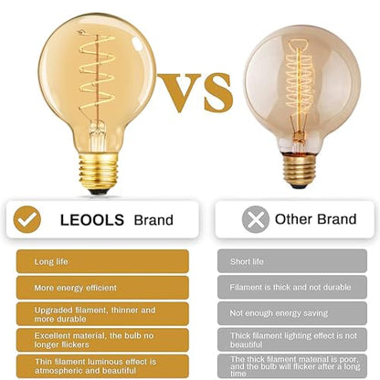 Leools Vintage LED Spiral Filament Bulb G25/G80 Dimmable Flick-Free 6W CRI95 LED Edison Globe Light Bulb E26 Base,Amber Glass,Warm White,2200K, 400LM(40W Equivalent), Pack of 4 - style: G25-4.72in