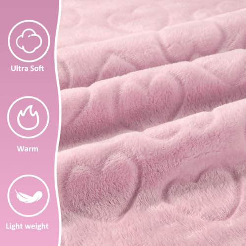 Travel Blanket, Airplane Blanket, Ultra-Soft, Warm & Lightweight, 65x40 in, Outdoor Blanket Essentials for Women, Men & Kids, Included Eye Mask, Luggage Sleeve & Backpack Clip Heart Pink - color: Heart Pink