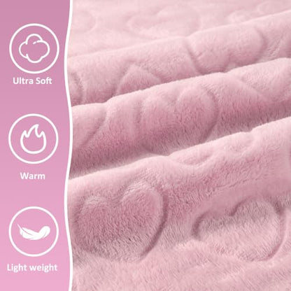 Travel Blanket, Airplane Blanket, Ultra-Soft, Warm & Lightweight, 65x40 in, Outdoor Blanket Essentials for Women, Men & Kids, Included Eye Mask, Luggage Sleeve & Backpack Clip Heart Pink - color: Heart Pink