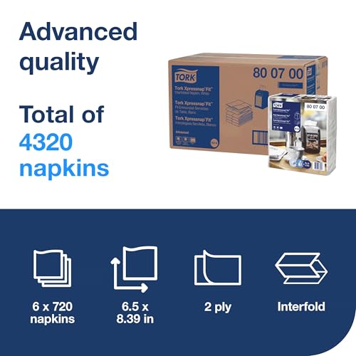 Tork Xpressnap Fit White Dispenser Napkin N14, 6 x 720 napkins, 800700 - color: White