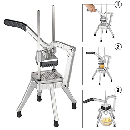 ROVSUN Commercial Vegetable Chopper French Fry Cutter Potato Slicer Fruit Chopper, Super Value Set of Suction Feet, 1/2'', 3/8'', 1/4'', 8-Wedge Blades and Pusher Blocks for Restaurant, Home & Kitchen - size: Lever Style