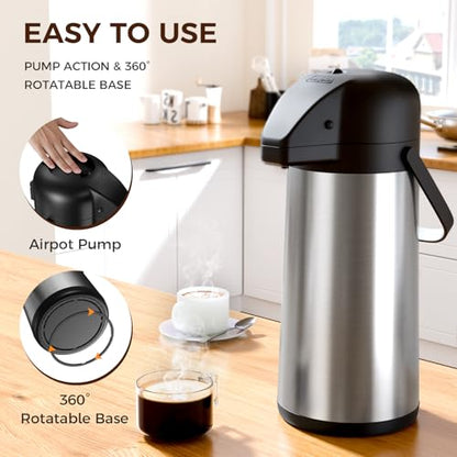 Coffee Carafe for Keeping Hot, 102OZ / 3L Airpot Coffee Dispenser with Pump - color: Stainless Steel, size: 102 Ounces