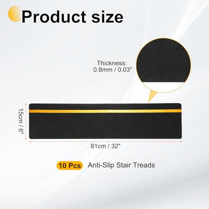 HARFINGTON 10Pcs Outdoor Stair Treads 6"x24" Non-Slip Step Strips Grip Tape - color: Yellow-Black, size: 6" x 24",0.47"