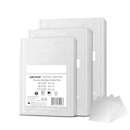 Wevac Vacuum Sealer Bags,150Pcs Gallon 11"x16", Quart 8"x12", Pint 6"x10" - size: 11"x16", 8"x12" and 6"x10" 150 Count