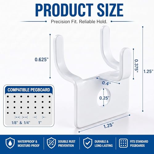 Tandefio 50 Pcs Pegboard Hooks, Picture Hangers for 1/8 & 1/4 in, White - color: White