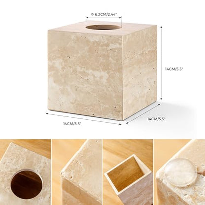 Natural Travertine Marble Tissue Box Holder Cover, Square Cube Tissue Box Holder with Open Bottom for Bathroom Vanity Tops, Bedroom Dressers, Kitchen Countertop, Travertine Beige(NS022) - color: Beige