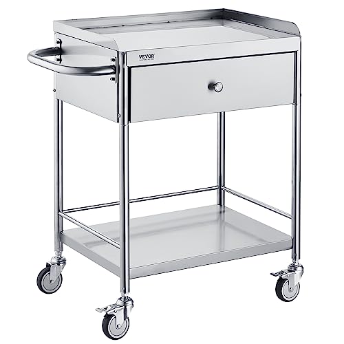 VEVOR Stainless Steel Utility Cart with Wheels - Medical/Dental Lab Cart - 2 Shelves/1 Drawer - style: Catering Cart