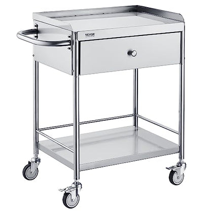 VEVOR Stainless Steel Utility Cart with Wheels - Medical/Dental Lab Cart - 2 Shelves/1 Drawer - style: Catering Cart