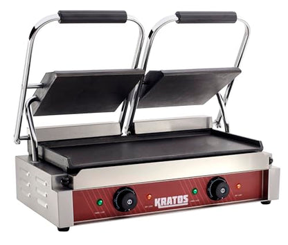 Kratos Commercial Electric Panini Sandwich Grill with Smooth Plates - size: Large w/ Smooth Plates