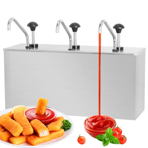 Condiment Pump Station Stainless Sauce Pump Dispenser 11Quart Ketchup Dispenser Pumps - size: 3.7Quart*3