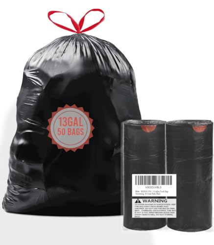 BEIDOU-PAC 13 Gallon Trash Bags Drawstring, 50 Count Bulk, Black & Unscented Garbage Bags, Multi-purpose Tall Kitchen Trash Bags Can Liners for Business Home Commercial and Industrial - style: 13 Gallon |50 Count