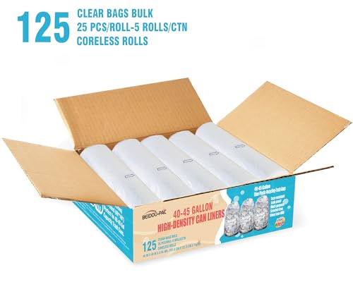 BEIDOU-PAC 40-45 Gallon Lawn & Leaf Trash Bags, 125 Count Bulk, Heavy Duty Clear Plastic Recycling Bags, Multi-purpose Garbage Bags for Home Commercial, Outdoor, Construction, Industrial - style: 40-45 Gallon |125 Count