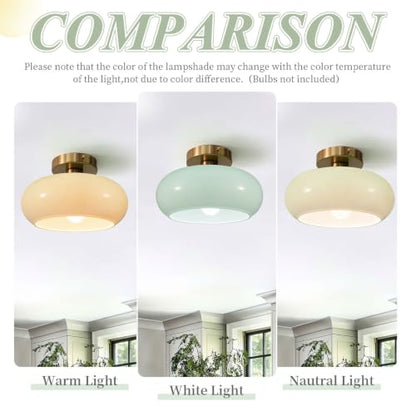 Mid Century Ceiling Light Fixture - Milk Glass Shade, Gold Modern Flush Mount Lamp for Hallway, Dining Room, Kitchen - color: Flush-Milk Green