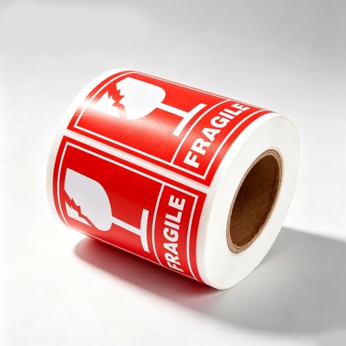 Fragile Glass Stickers - Handle with Care, 2x3 Inch, 300 Pcs Per Roll