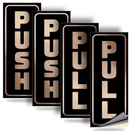 iSYFIX Push Pull Stickers Sign, 2x5 Inch, Brushed Gold/Black, 2 Pack - color: Brushed Gold / Black, size: Vertical 2x5