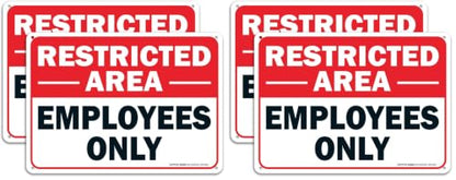 (4 pack) Faittoo Restricted Area Employees Only Sign, 10 x 7 Inches .40 Rust Free Aluminum, UV Protected, Weather Resistant, Waterproof, Durable Ink，Easy to Mount - color: Restricted Area Employees Only Sign - Red/Black on White - 2 Pack, size: 10" x7" x