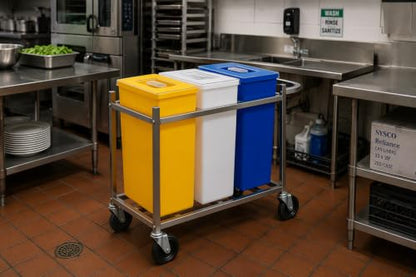 Kratos Steel Ingredient Bin Cart with Blue/White/Yellow Bins and 3 Lids - size: 1 Cart, 3 Bins, 3 Lids