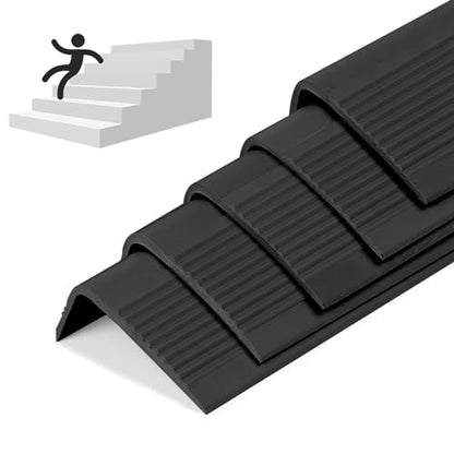 5 Pack Rubber Stair Nosing - 3.3Ft Stair Anti-Slip Adhesive Strip, Made of Wear-Resistant Rubber, Mute, Easy to Install - Indoor/Outdoor (3.3Ft, Full Black, 5) - color: Full Black