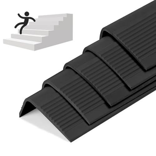 5 Pack Rubber Stair Nosing - 3.3Ft Stair Anti-Slip Adhesive Strip, Made of Wear-Resistant Rubber, Mute, Easy to Install - Indoor/Outdoor (3.3Ft, Full Black, 5) - color: Full Black