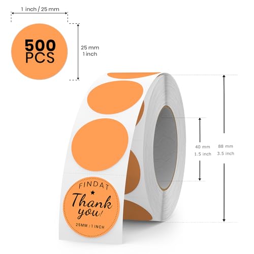 Orange Round Thermal Labels 1 Inch Vinyl Printer Sticker 500 PCS - color: Orange