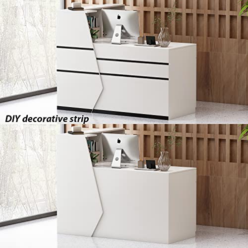 AIEGLE Reception Desk with Hutch, Reception Counter Desk with Lockable Drawers & Shelves, for Salon Recetion Room Retail Counter Checkout Office, White (55.1" W x 43.3" D x 43.3" H) - color: White