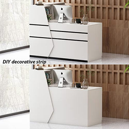 AIEGLE Reception Desk with Hutch, Reception Counter Desk with Lockable Drawers & Shelves, for Salon Recetion Room Retail Counter Checkout Office, White (55.1" W x 43.3" D x 43.3" H) - color: White