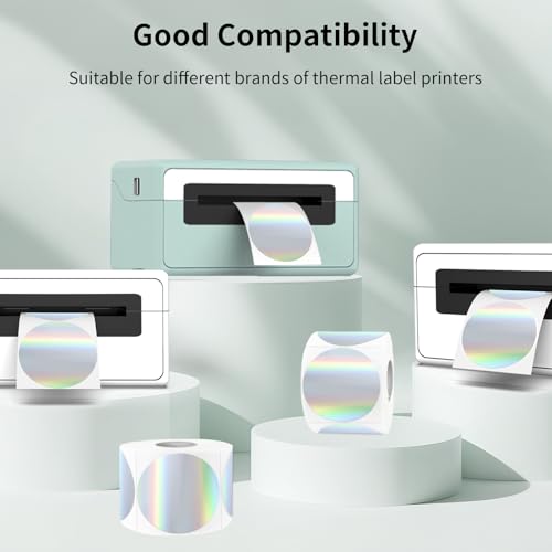 2 Inch Round Holographic Thermal Labels, Waterproof Direct Thermal Stickers, Self-Adhesive Circle Label for Small Business DIY Logo QR Code, Silver (200 Pcs/Roll) (Pack of 2) - color: Holographic Silver, size: 2 Inch (Pack of 2)