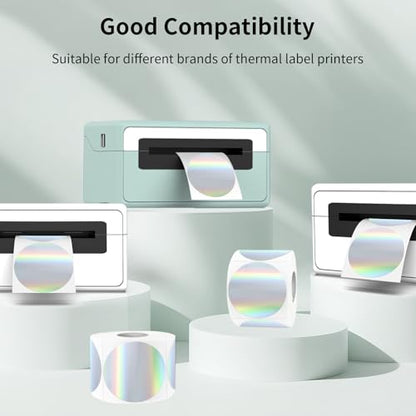 2 Inch Round Holographic Thermal Labels, Waterproof Direct Thermal Stickers, Self-Adhesive Circle Label for Small Business DIY Logo QR Code, Silver (200 Pcs/Roll) (Pack of 2) - color: Holographic Silver, size: 2 Inch (Pack of 2)