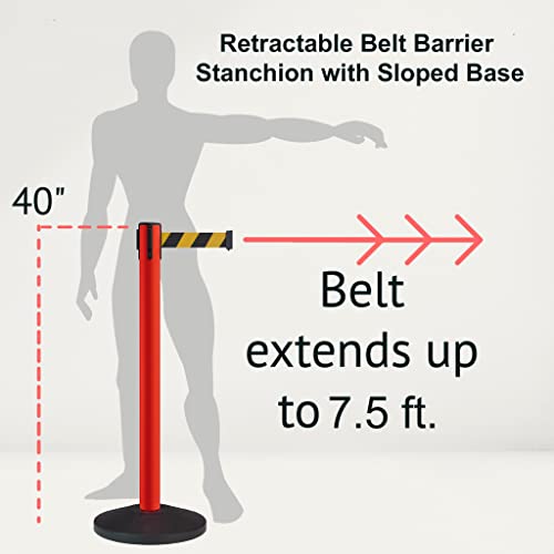 Montour Line MS630 Set of 2 Retractable Belt Barrier Stanchion, Sloped Base, Red Post (7.5 ft Black with"Please Wait HERE" White Letters Belt) - color: Black with "PLEASE WAIT HERE" White Letters, size: 7.5 ft