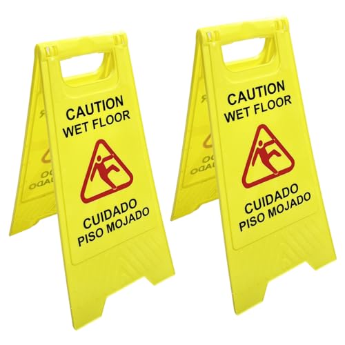 Caution Wet Floor Sign, Foldable Sturdy Bilingual Double-Sided Safety Warning Signs (Pack of 2)