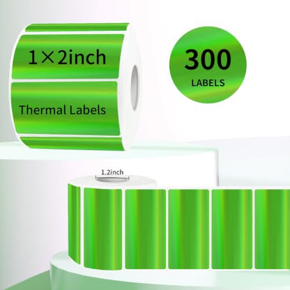 Green Thermal Label 2x1 Inch- Barcode Labels- Holographic Thermal Sticker Labels for Address, Shipping, Compatible with Rollo Label Printer & MUNBYN& Zebra (300 Sheets/Green) - color: Holographic Green, size: 2"x 1"
