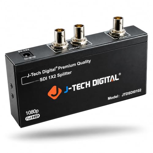 J-Tech Digital SDI Splitter | 1 Input, 2 Outputs | Supports up to 1320ft. | Compatible with SD, HD, 3G-SDI for Cameras, Monitors [JTDSDI0102] - size: 1x2