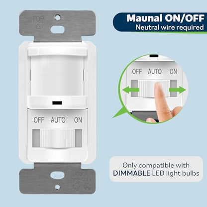 TOPGREENER in-Wall PIR Motion Sensor Light Switch,Need Neutral Wire,6 Pack - color: White, size: 6 Pack