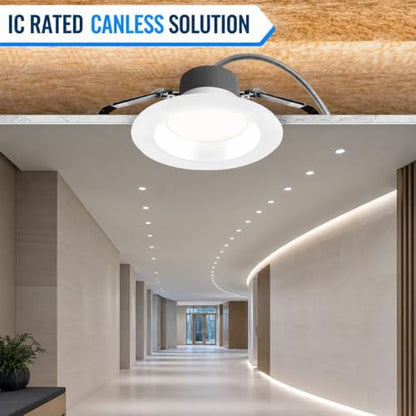 6 inch Commercial Canless LED Downlight, Wattage Adjustable 10/15/22W, 0-10V Dimmable Recessed Ceiling Light Fixture, 5 CCT 2700K-5000K, 120-277V IC Rated UL & Energy Star (1 Pack)