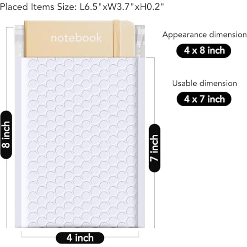 Fuxury Bubble Mailers 4x8" White 200 Pack Padded Envelopes Usable Size 4x7" - color: White, size: 4×8" 200PC