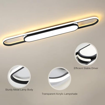 Qcyuui Modern LED Ceiling Light, 43.3" Dimmable Linear Flush Mount - color: Black/Dimm/43.3in/45W, size: 43.3in