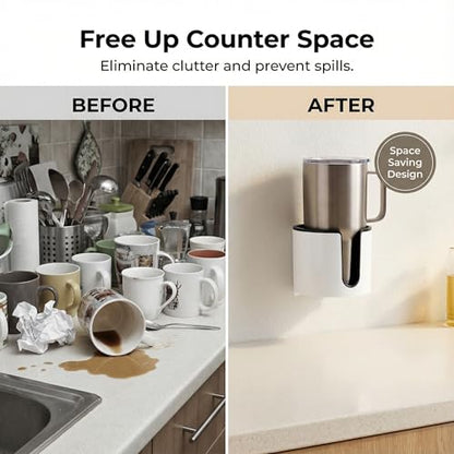 Wall Mounted Cup Holder,Large Size for Cups,Mugs and Cans.(White)