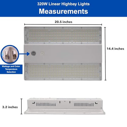 320W | 240W | 160W LED Linear High Bay Light Fixture CCT, 4000K/5000K/6500K LED Workshops Light, 0-10V Dimmable UL/DLC Lighting for Warehouse, Exhibit Halls, Supermarkets, 5 Years Warranty (320 Watts) - style: 320 Watts